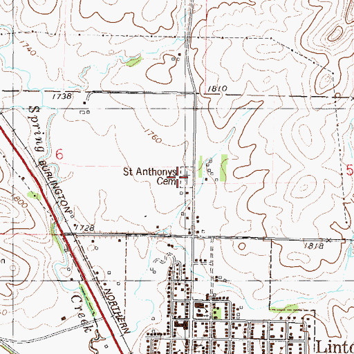 Topographic Map of Saint Anthonys Cemetery, ND