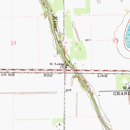 Topographic Map of Saint Lukes Church, ND