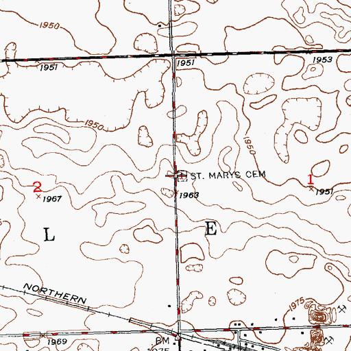 Topographic Map of Saint Marys Cemetery, ND