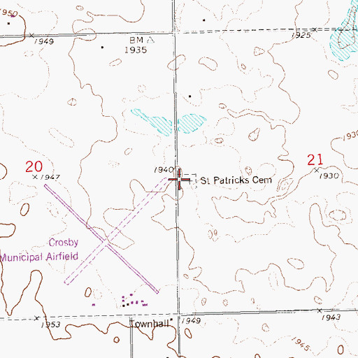 Topographic Map of Saint Patricks Cemetery, ND