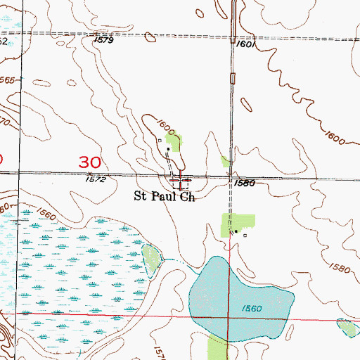 Topographic Map of Saint Paul Church, ND