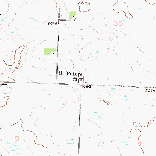 Topographic Map of Saint Peters Church, ND
