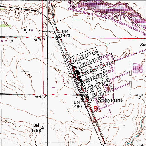 Topographic Map of Sheyenne, ND