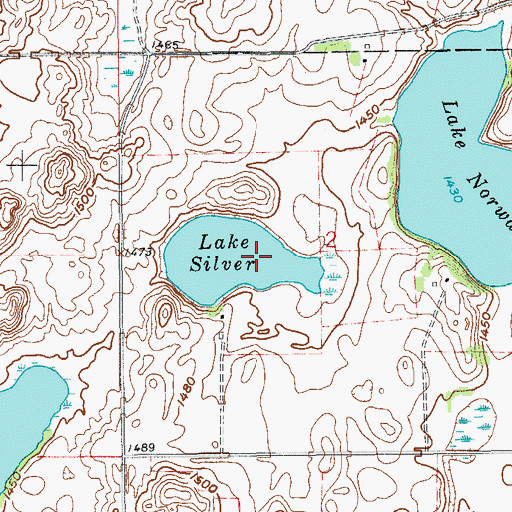 Topographic Map of Lake Silver, ND