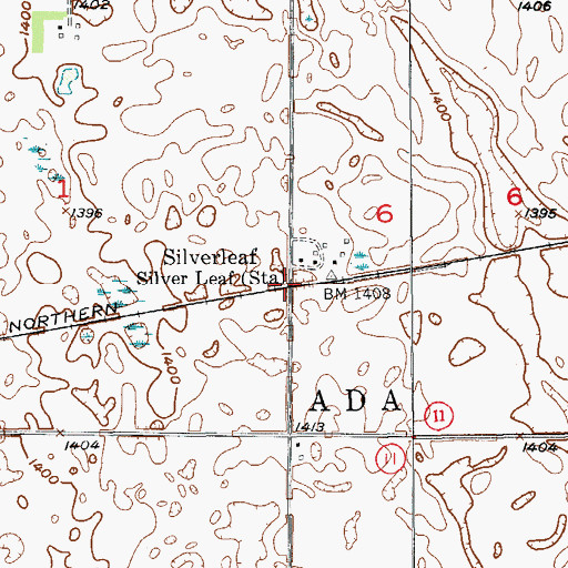 Topographic Map of Silverleaf, ND