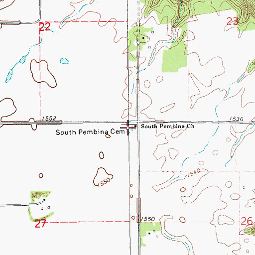 Topographic Map of South Pembina Cemetery, ND