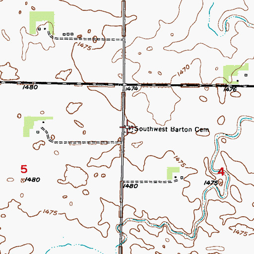 Topographic Map of Southwest Barton Cemetery, ND