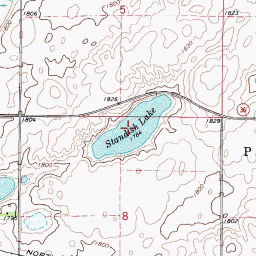 Topographic Map of Standish Lake, ND