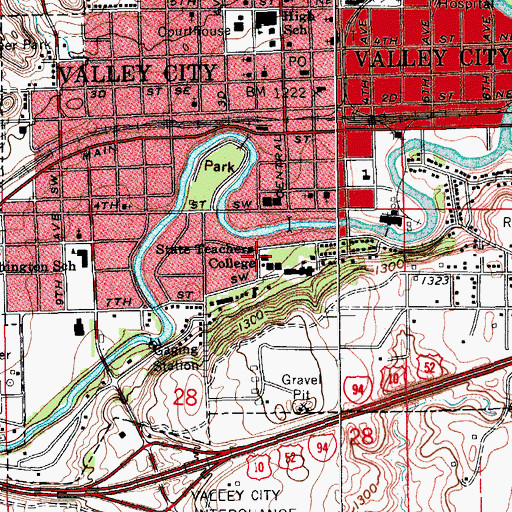 Topographic Map of Valley City State University, ND