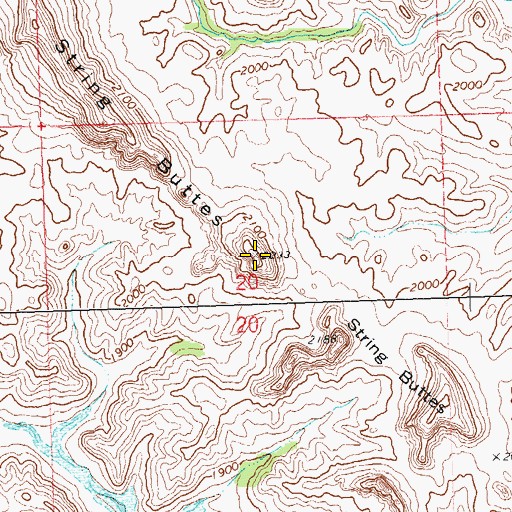 Topographic Map of String Buttes, ND