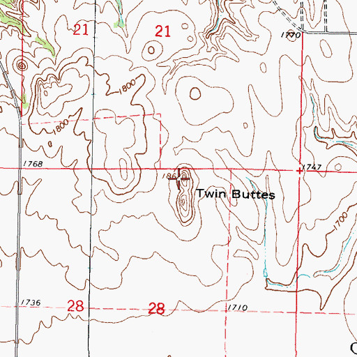 Topographic Map of Twin Buttes, ND