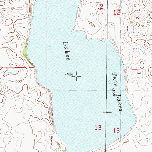 Topographic Map of Twin Lakes, ND