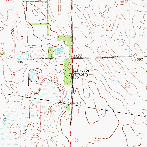 Topographic Map of Tyson Cemetery, ND