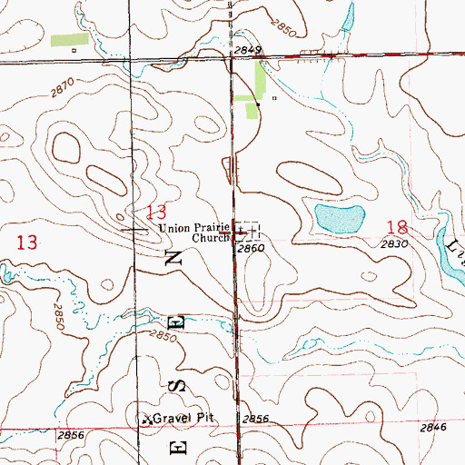 Topographic Map of Union Prairie Church, ND
