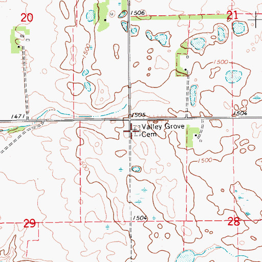 Topographic Map of Valley Grove Cemetery, ND