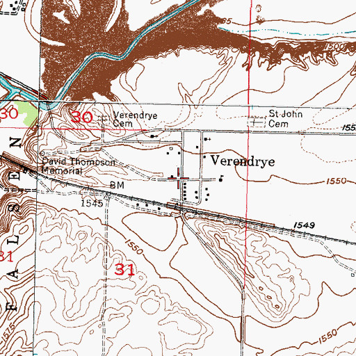 Topographic Map of Verendrye, ND