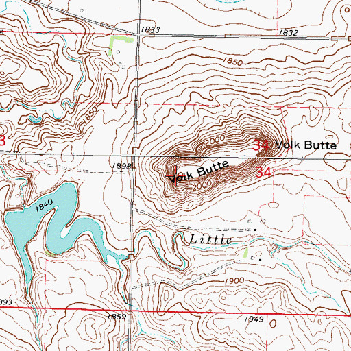 Topographic Map of Volk Butte, ND