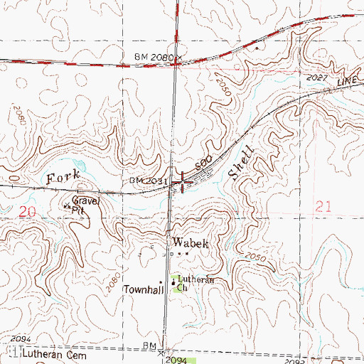 Topographic Map of Wabek, ND