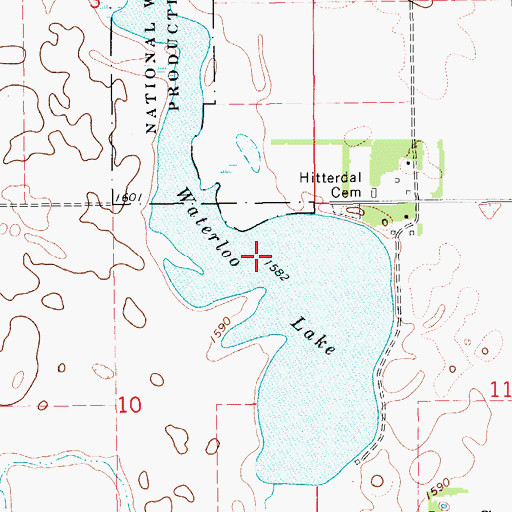 Topographic Map of Waterloo Lake, ND