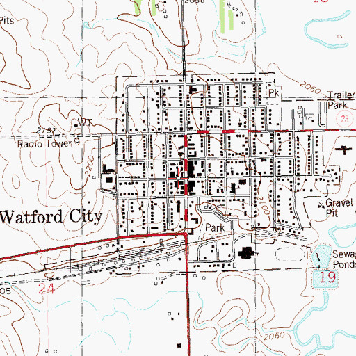 Topographic Map of Watford City, ND