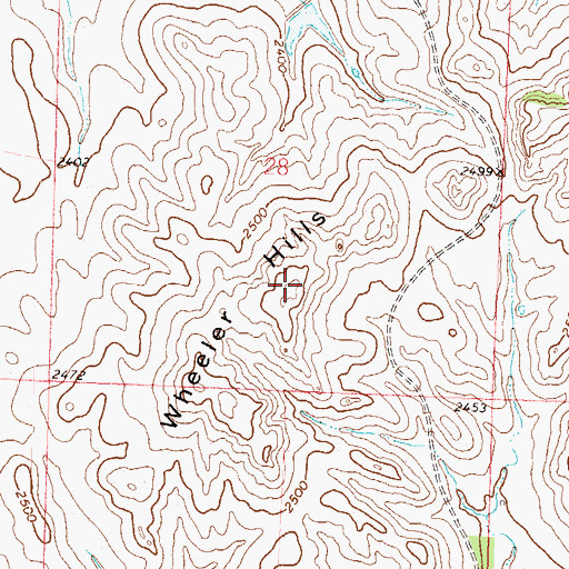 Topographic Map of Wheeler Hills, ND