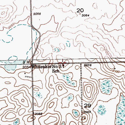 Topographic Map of Whiteaker Number 3 School, ND