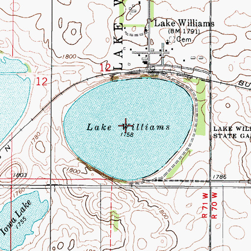Topographic Map of Lake Williams, ND