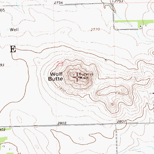 Topographic Map of Wolf Butte, ND