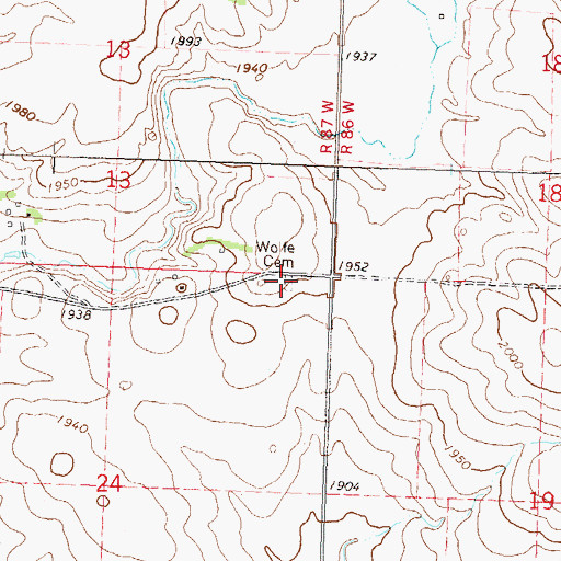Topographic Map of Wolfe Cemetery, ND