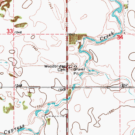 Topographic Map of Woodbridge Cemetery, ND