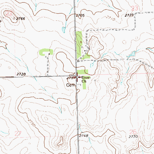Topographic Map of Zion Church, ND