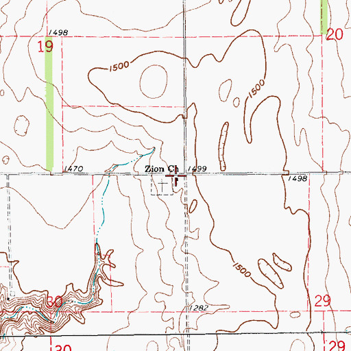 Topographic Map of Zion Church, ND