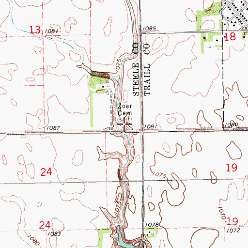 Topographic Map of Zoar Cemetery, ND