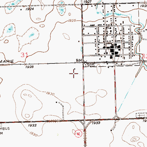 Topographic Map of Columbus Municipal Airport, ND
