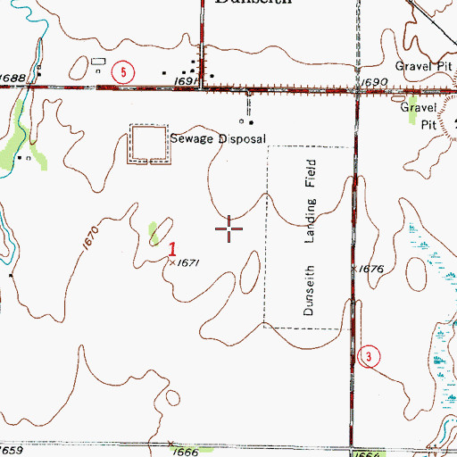 Topographic Map of Dunseith Landing Field (historical), ND