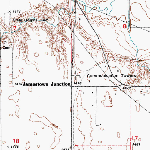 Topographic Map of KQDJ-FM (Jamestown), ND