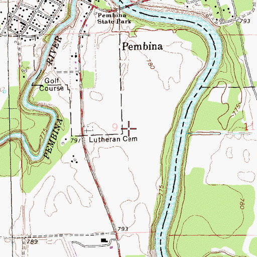Topographic Map of Pembina City Dam, ND