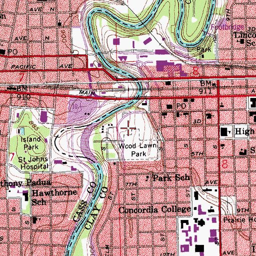 Topographic Map of Fargo 4th Street South Dam, ND