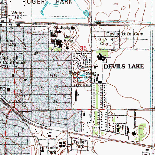 Topographic Map of KDLR-AM (Devils Lake), ND