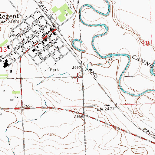 Topographic Map of Regent Municipal Landing Field (historical), ND