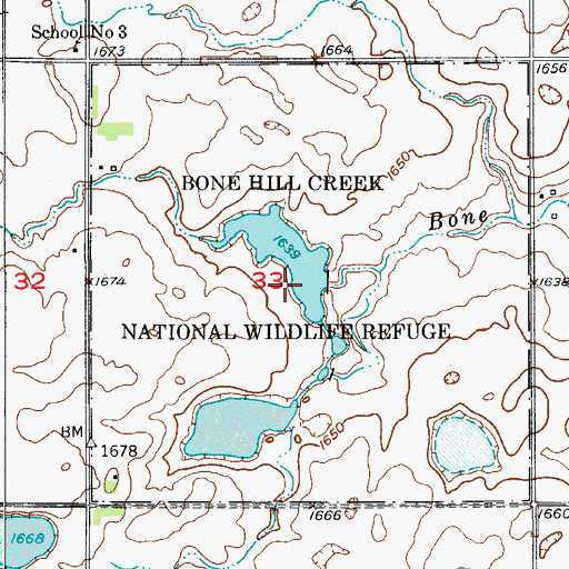Topographic Map of Bone Hill National Wildlife Refuge, ND