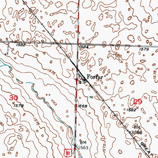 Topographic Map of Forfar, ND