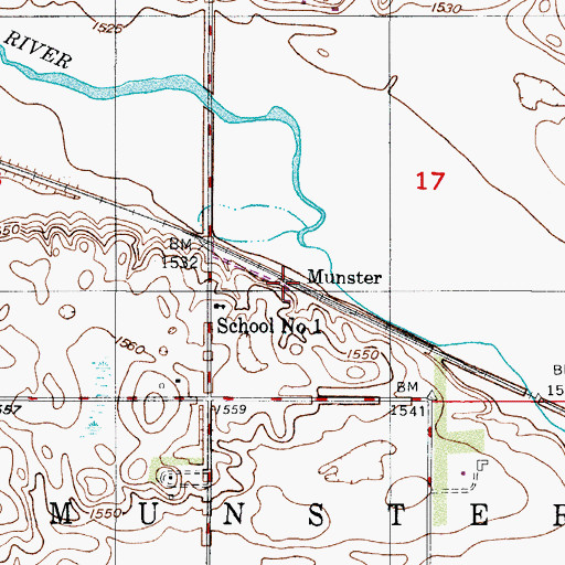 Topographic Map of Munster, ND