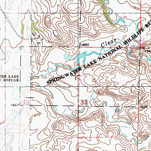 Topographic Map of Springwater Lake National Wildlife Refuge, ND
