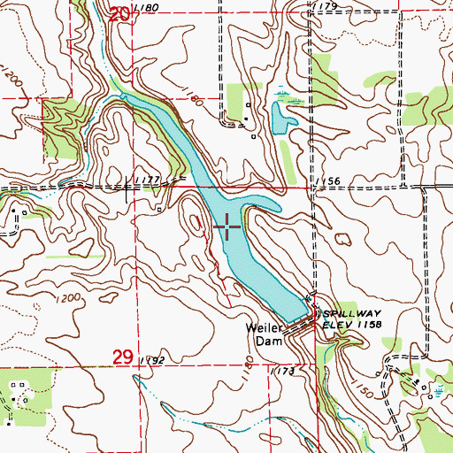Topographic Map of Weiler Dam Reservoir, ND