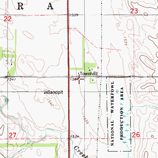 Topographic Map of Nora Town Hall, ND