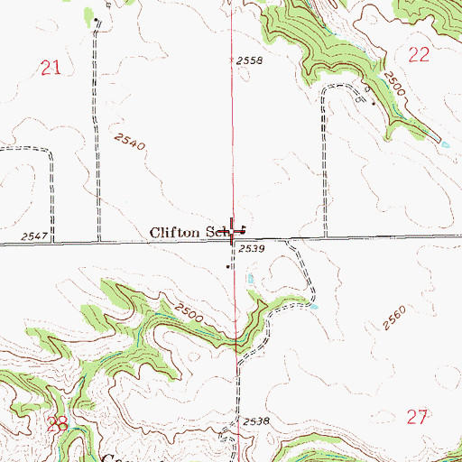 Topographic Map of Clifton School, ND