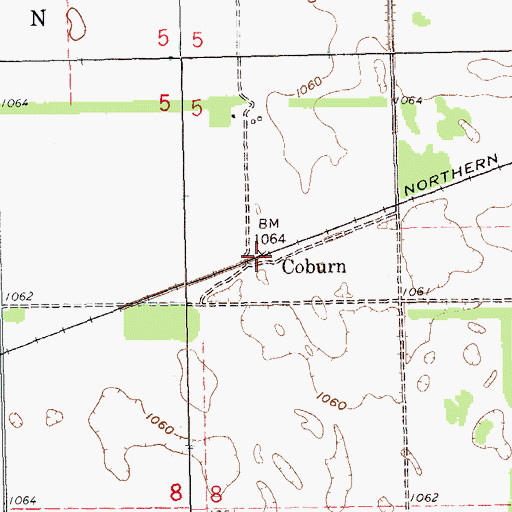 Topographic Map of Coburn, ND