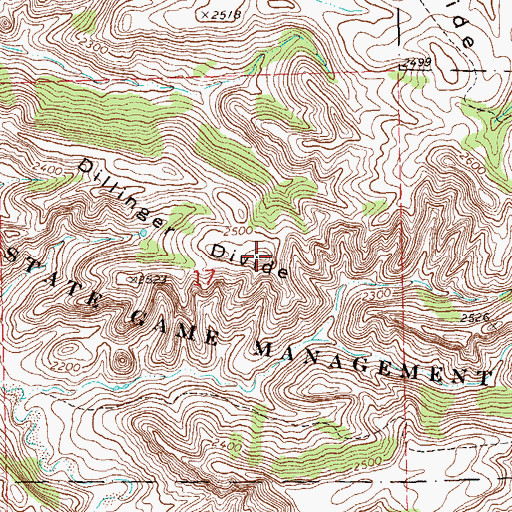 Topographic Map of Dillinger Divide, ND