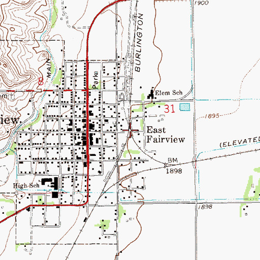 Topographic Map of East Fairview, ND